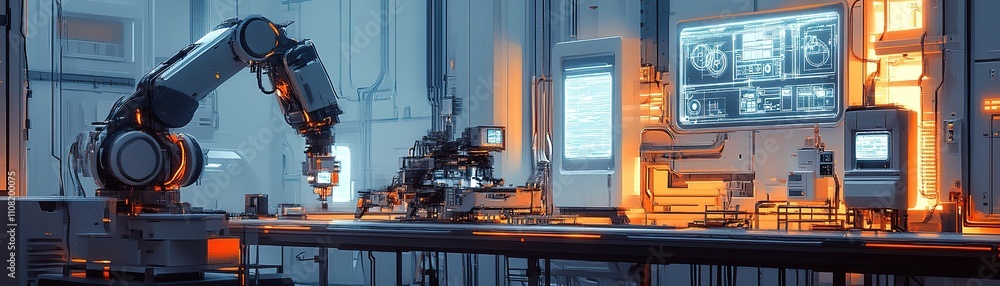 Poster robotic automation in high-tech industry lab futuristic environment digital innovations overview
