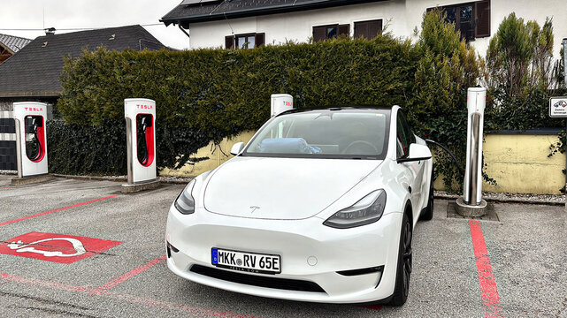 Anif, Austria - 23. November 2024. Tesla delivery center.