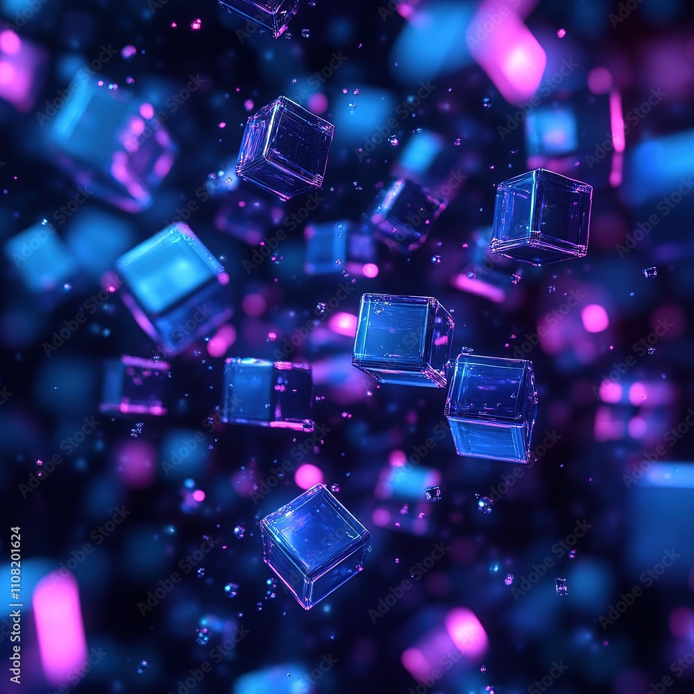 Poster dynamic abstract visuals digital art colorful cubes virtual environment 3d perspective modern concep