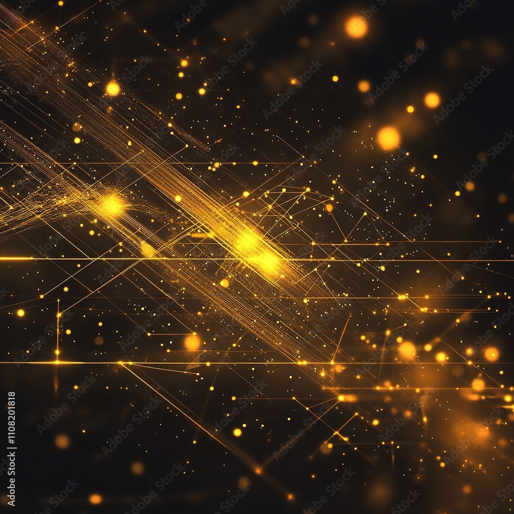 Poster dynamic abstract background with golden particles digital space visual art futuristic environment vi