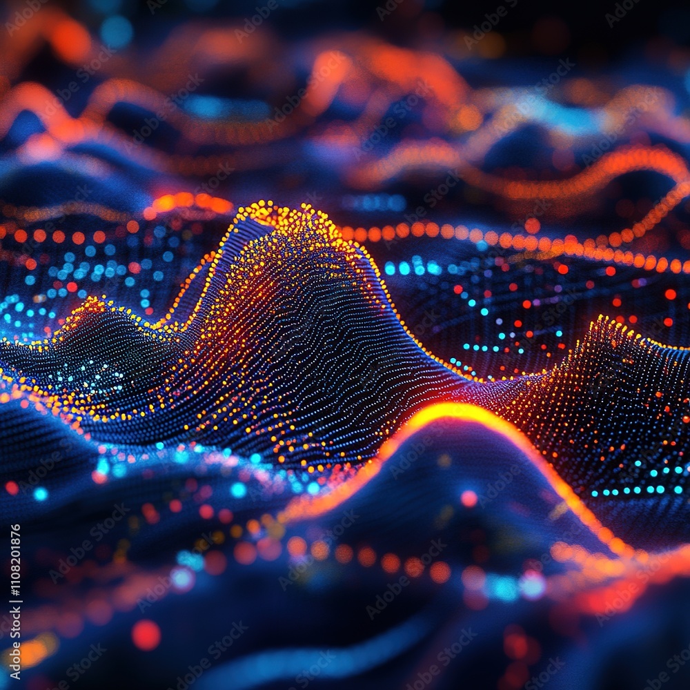 Poster dynamic data visualization digital art tech environment abstract landscape futuristic perspective fo