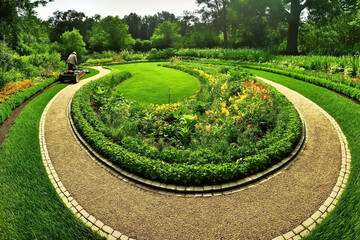 G&auml;rtner pflegt den Garten mit professionellem Werkzeug

