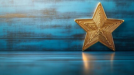 Elegant golden star decoration set against a serene blue backdrop, perfect for Hanukkah celebrations, adding a modern touch and personalization for festive events.