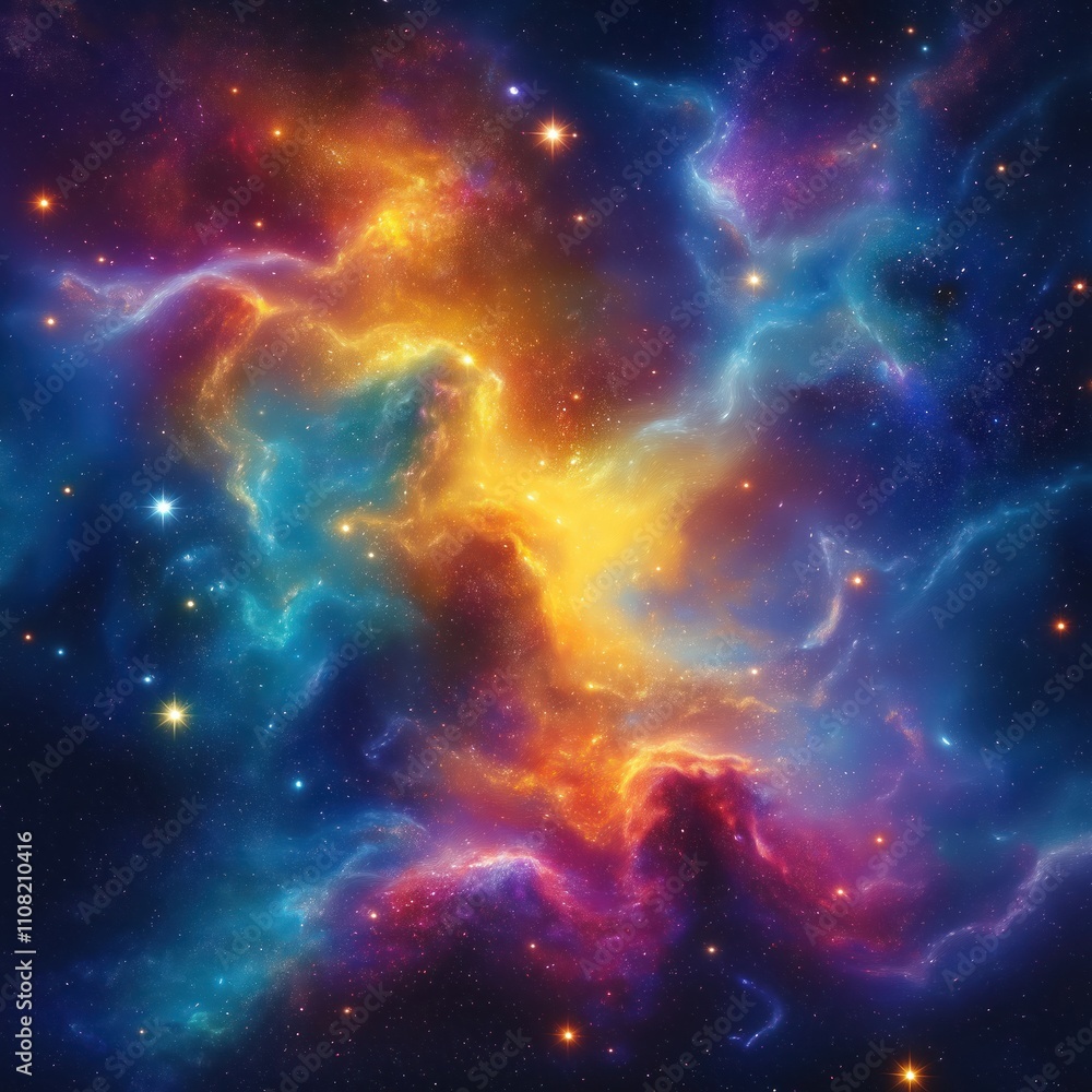Poster colorful space nebulae swirl through a vibrant cosmos. stars shimmer brightly in an infinite univers