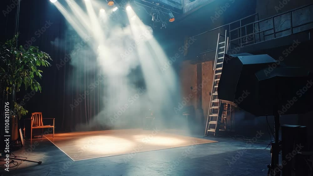 Poster lighting ramp with powerful spotlights for creating artificial lighting when working in the theater,