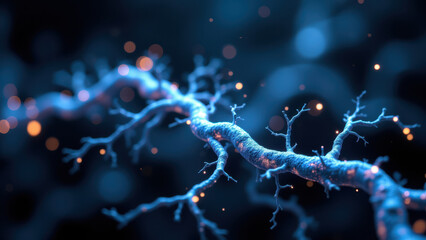 Vagus Nerve Stimulation with glowing neural fibers under a microscope.