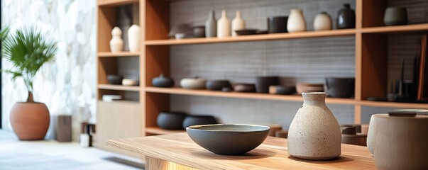 Modern ceramic shop displaying stylish pottery and vases