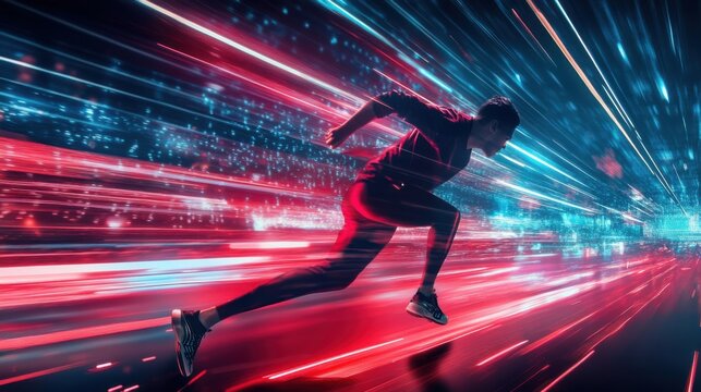 Schneller sportler in neonfarbiger umgebung