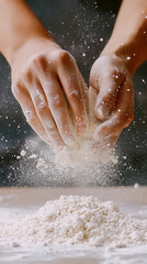Fototapeta premium Close-up of hands preparing dough in kitchen for culinary creation
