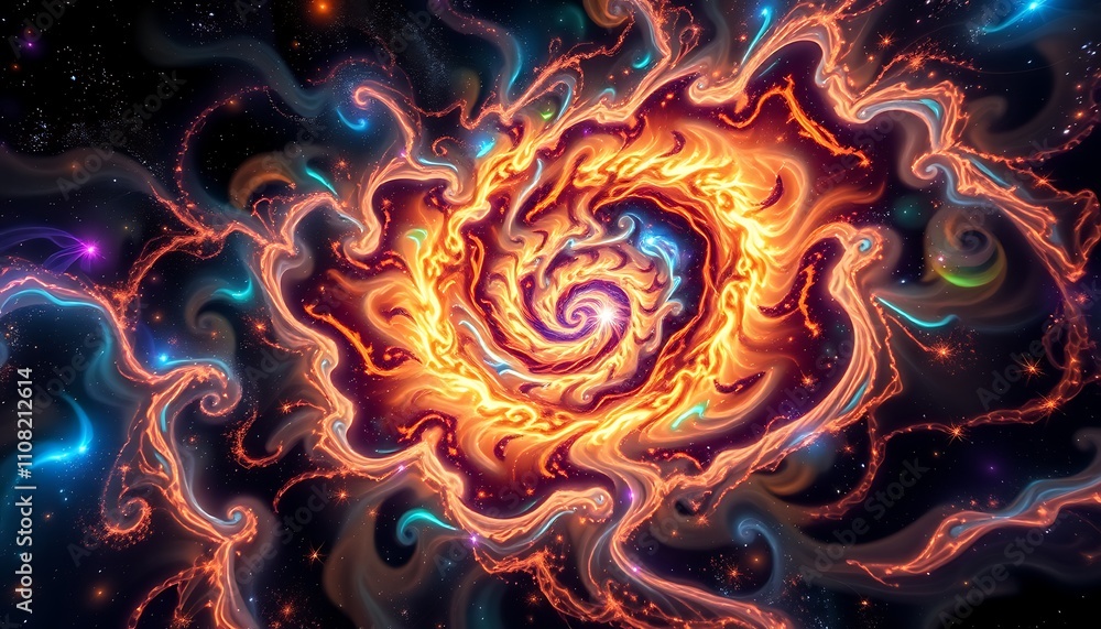 Poster infinite fractal dimensions merge with topological chaos, as cosmic looms weave celestial tapestries