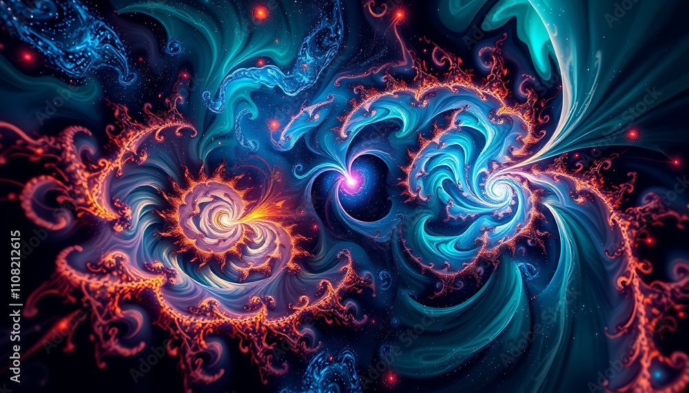 Poster infinite fractal dimensions merge with topological chaos, as cosmic looms weave celestial tapestries