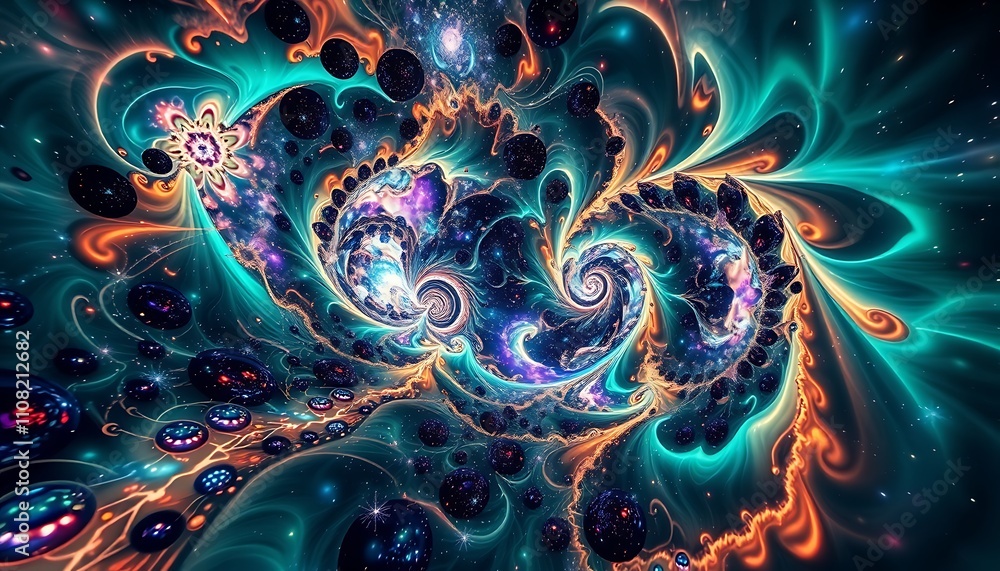 Poster infinite fractal realms where geometry dissolves into topological chaos, reality's fabric unravels l