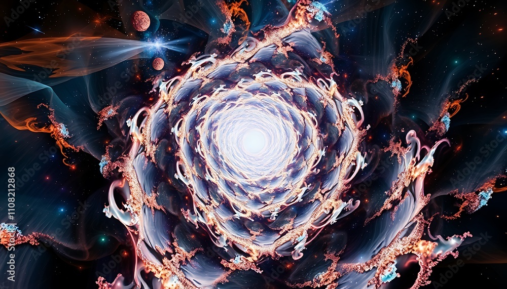 Poster infinite fractal realms where geometry dissolves into topological chaos, cosmic tapestries unravelin