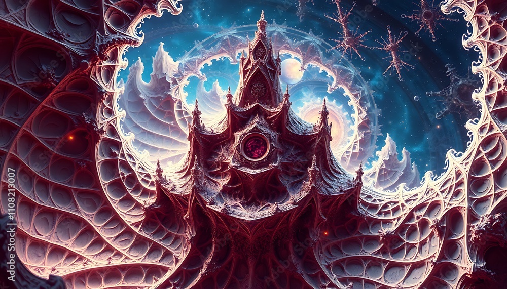Poster infinite fractal realms where geometry dissolves into topological chaos, reality's fabric unravels l