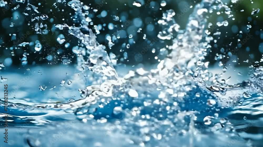 Poster close-up water surface with splash and air bubbles. abstract background with dynamic effect. for cov