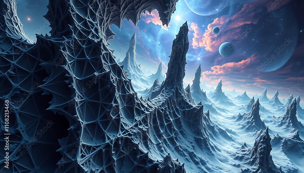 Poster infinite fractal realms where geometry dissolves into topological chaos, reality's fabric unravels l