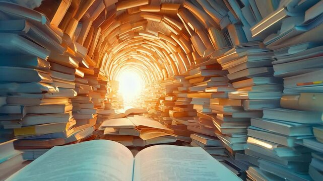 Fantasy world inside of the book. Concept of education imagination and creativity from reading books. 4K Video
