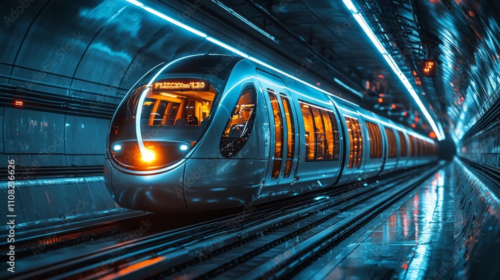 Aufkleber sleek hyperloop capsule glides high speed tunnel illuminated bright lights and highlighting its aero