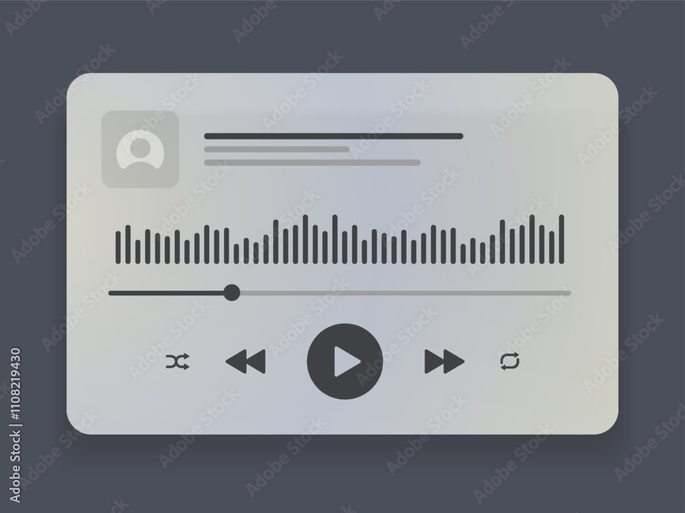 Poster Media music player interface isolated on white background. Multimedia frame template. Mockup live stream window, player. Online broadcasting. Multimedia navigation and music application.