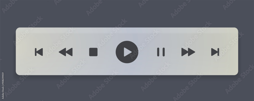 Poster Media music player interface isolated on white background. Multimedia frame template. Mockup live stream window, player. Online broadcasting. Multimedia navigation and music application.