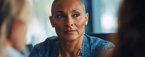 Businesswoman listening attentively during meeting in office