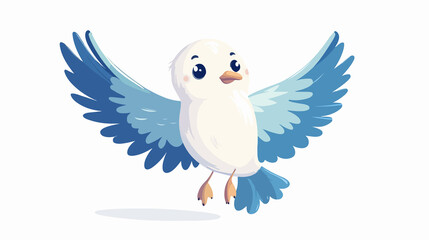 Fototapeta premium Gull bird on sea in white and blue colors, Child's drawing of seashore