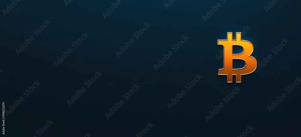 Poster a bitcoin logo on a dark blue background web banner with copy space on generative ai