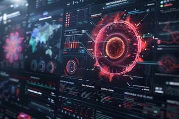 Futuristic data visualization with graphs and maps for analysis.
