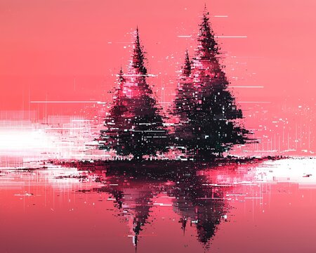 Digital glitch Christmas aesthetic, pixelated holiday shapes, futuristic festive deconstruction