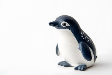 Obraz premium Small penguin figurine on clean white background. Penguin Awareness Day.