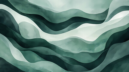 Fototapeta premium Textured waves in shades of green and gray create calming visual effect. layered design evokes sense of tranquility and harmony. Shadowed. Illustration
