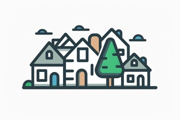 Fototapeta premium Row of houses with a tree in the middle