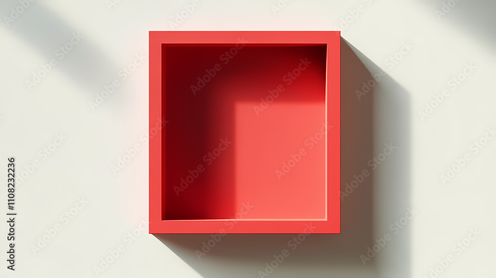 Wall mural red gift box frame mockup or red present frame border isolated on white background with shadow minim