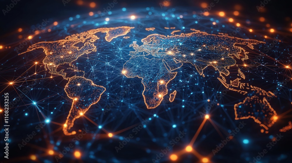 Poster global network connecting world countries via digital tech. international conference global digital 