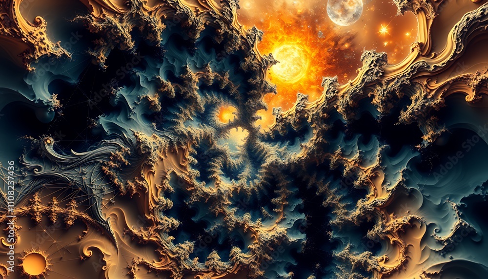 Aufkleber infinite fractal realms where geometry dissolves into topological chaos, reality's fabric unravels l