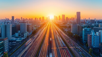 Contemporary urban landscape featuring advanced communication networks and data traffic technology