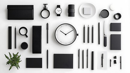 미니멀한 블랙 사무용품 배열, AI 생성