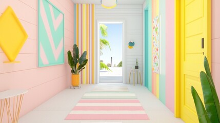 Inviting and Vibrant Entryway with Colorful Decor and Playful Accents for a Joyful Welcome