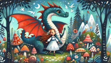 Fototapeta premium Dragones y Sueños Encantados