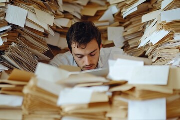 Man managing daily administrative tasks  organizing mail and making phone calls efficiently