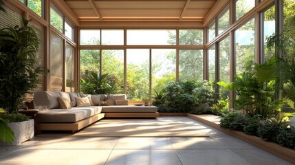 Fototapeta premium Sunlit Conservatory with Lush Greenery