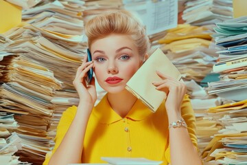 Woman managing daily tasks  organizing mail and making important phone calls efficiently