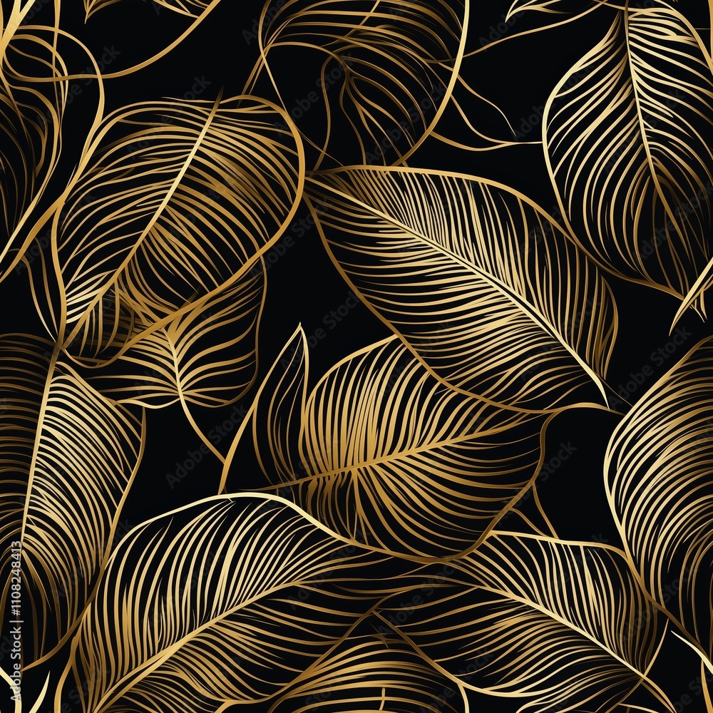 Aufkleber elegant gold leaf pattern on a black background suitable for various design projects