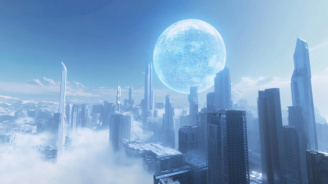 Futuristic Cityscape  Cloud City  Mega Structures  Digital Moon  Sci Fi Skyline