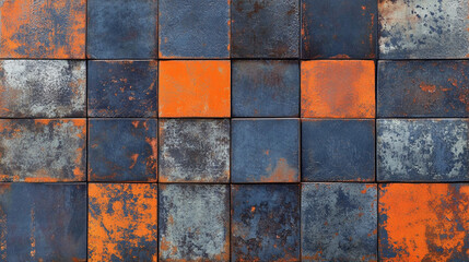 Rust and Blue Metal Tile Texture Background   Checkerboard Pattern  Industrial Design
