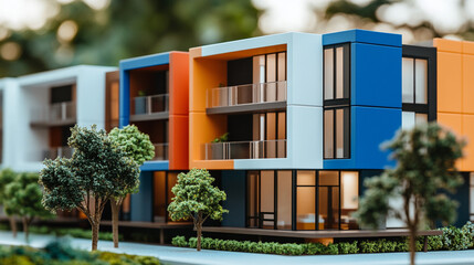 Fototapeta premium Modern Colorful Apartment Building Model Urban Architecture Real Estate Development Cit
