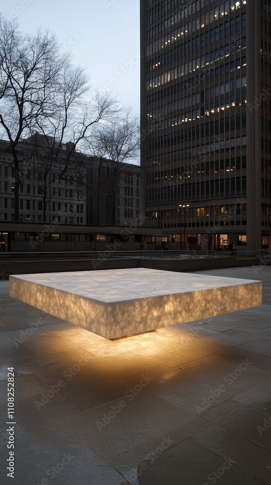 Aufkleber illuminated white square platform in front of modern building.