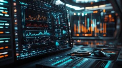 Fototapeta premium Futuristic Data Analysis on High-Tech Screens