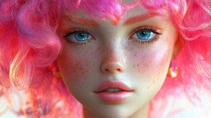 Obraz premium Vibrant Portrait of Pink-Haired Woman