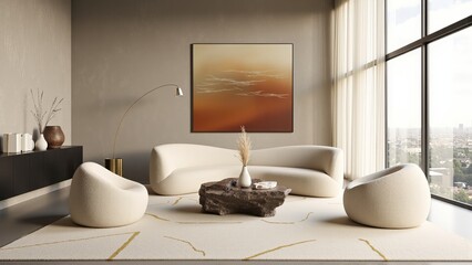 generative ai, Minimalist urban living room design